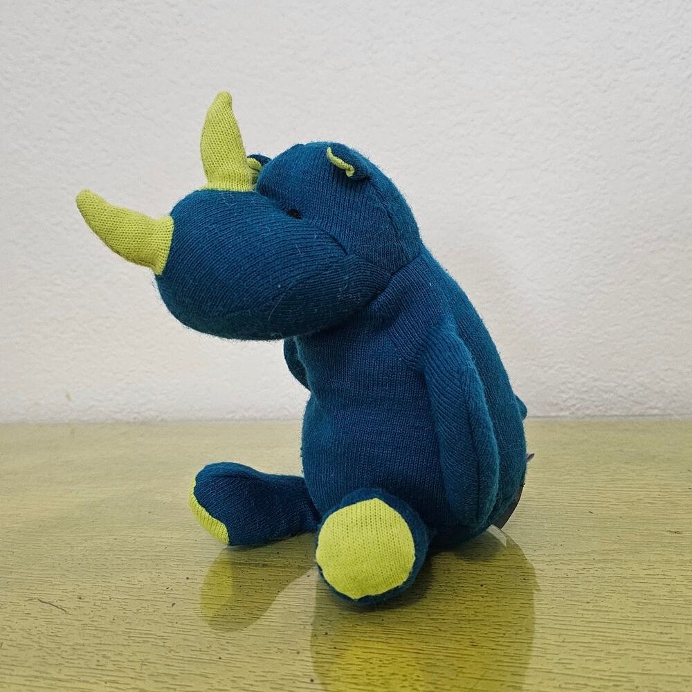 Old Navy Rhino Rhinoceros Blue Green Yellow Plush Stuffed Toy 2008 Sock Knit